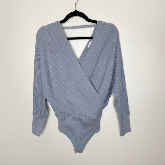 Le Lis Tops - NEW Le Lis Blue Surplice Ribbed Knit Thong Bodysuit Size Small